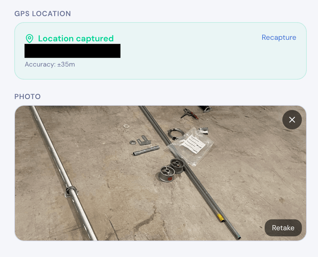 FieldForm mobile form with photo and GPS capture